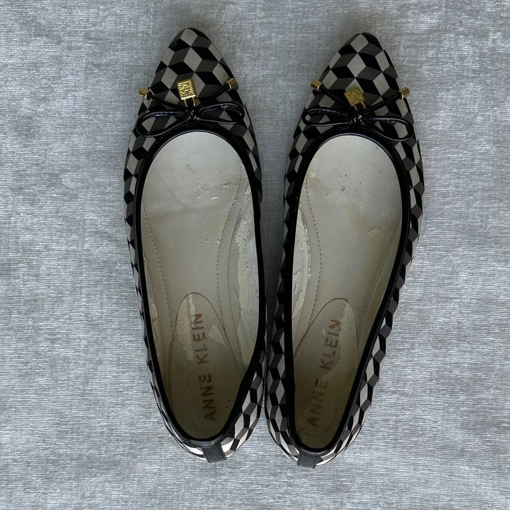 Anne Klein Black and White Patterned Flats with Gold Details - Picture 3 of 7